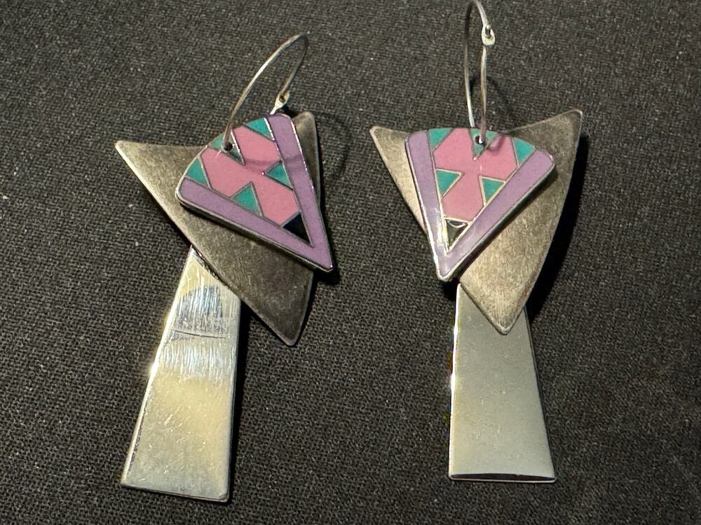 Vintage Laurel Burch “Ranya” Cloisonné Dangle Earrings